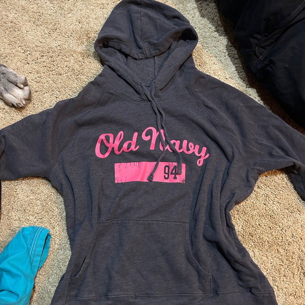 Old Navy Charcoal Hoodie with Pink Graphic
